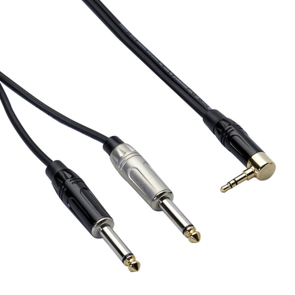 Cavo interlink serie Rock-It - jack stereo Ø 3,5 mm 90° - 2 x jack Ø 6,3 mm