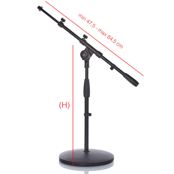 MS1NR - Asta microfonica professionale telescopica a giraffa, di dimensioni ridotte e base rotonda - dimensioni